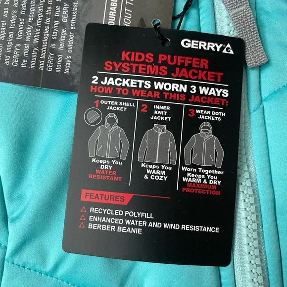 GERRY 3-in-1 Kids Puffer Systems Jacket - Coat/Fleece/Beanie 2T - Picture 4 of 9